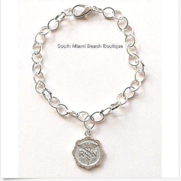 Nursing Caduceus RN Charm Bracelet Silver Plated Chain Link 8" Adjustable Gift - Picture 1 of 6